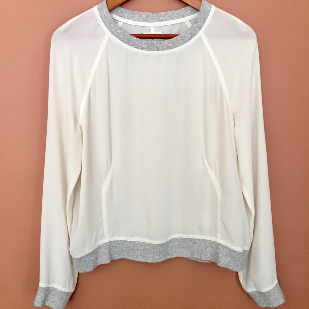 Lou & Grey Ivory and Grey Sheer Blouse